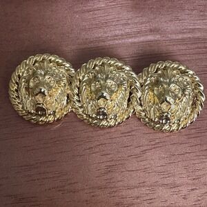 Anne Klein Lion Brooch Gold Tone Triple Heads Vintage Costume Pin